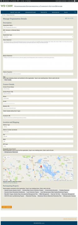 Administrator editing interface, for organizations